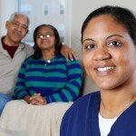 Home health care worker and an elderly couple